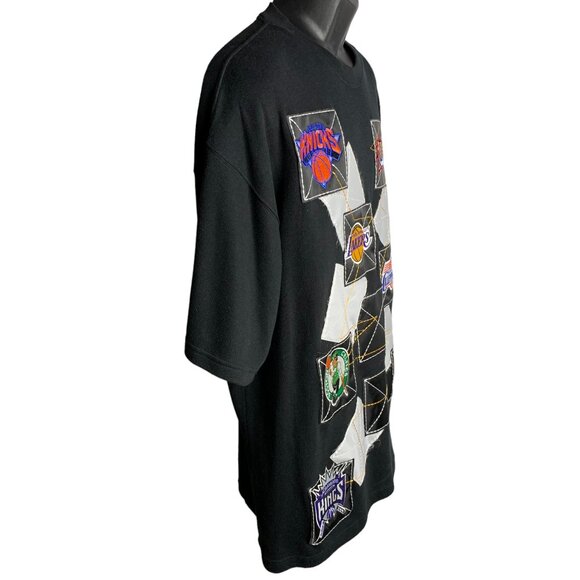Vintage OUNK NBA Embroidered Shirt XL Black Crewneck Heavy Knit Lakers Clippers - Picture 6 of 8